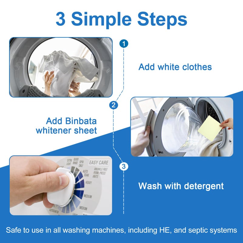 Binbata Eco Laundry Whitener Sheets 78 Count - Binbata Unscented High Concentrated Laundry Bleach, Effectively Remove Yellowing & Greying, Safe for Sensitive Skin, Available in all Washing Machines - Image 3